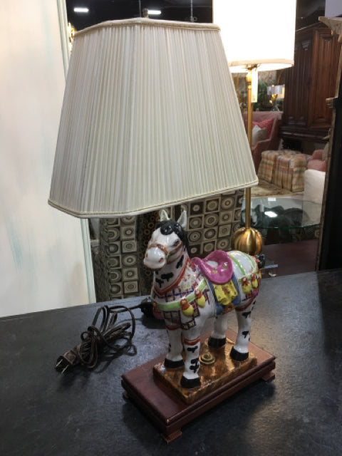 TABLE LAMP PORCELAIN HORSE ANTIQUE