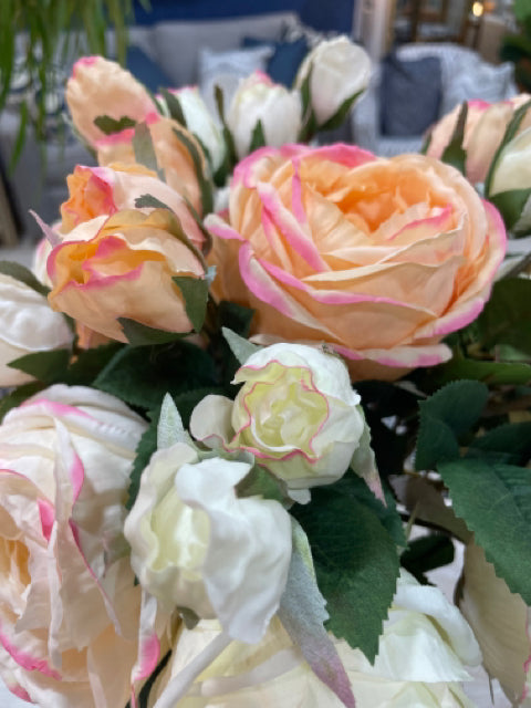 SILK FLOWER ARRANGEMENT PINK AND WHITE AUSTIN ROSE