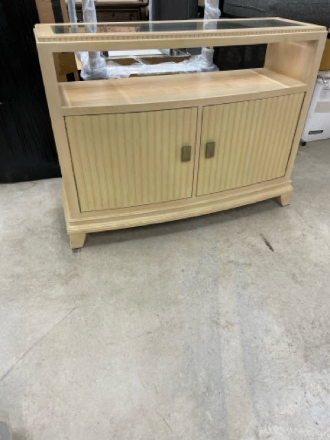 SIDEBOARD WITH GLASS TOP INSERT OPEN SHELVE