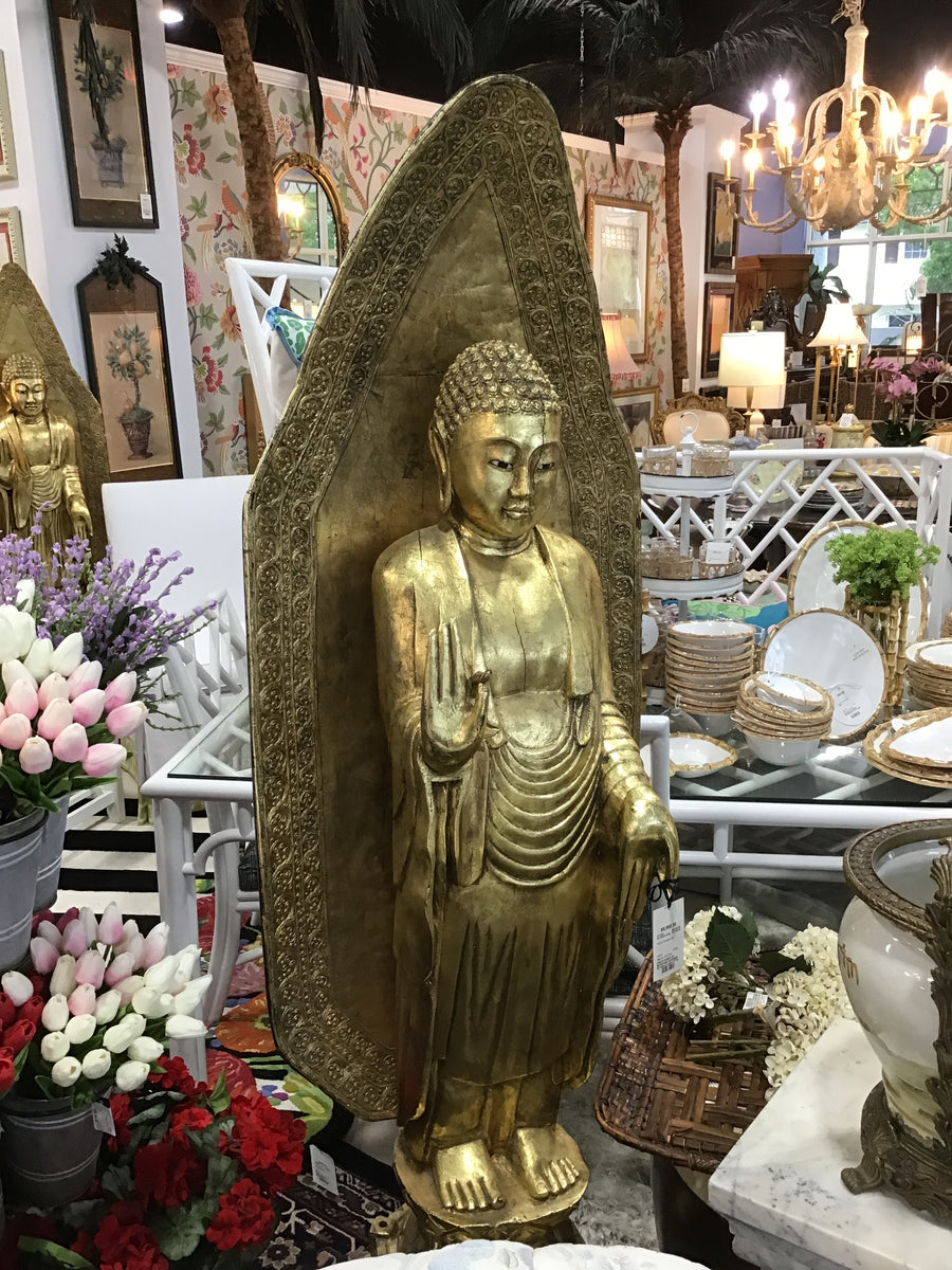 COUPLE/SET OF BUDDHAS WOODEN WITH GOLD LEAF
