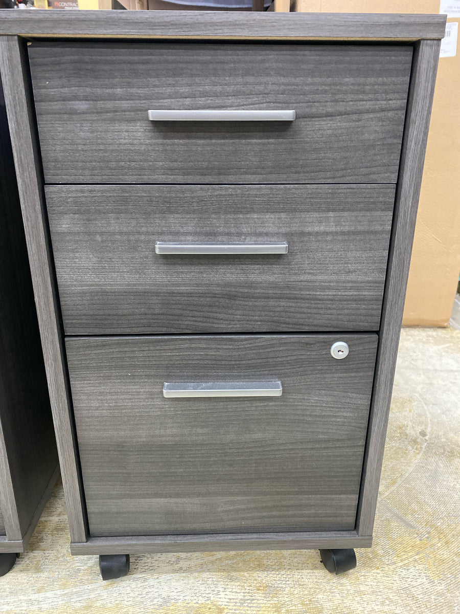 BUSH BUSINESS DESK FILING CABINET 3 DRAWER GREY WOOD TONE