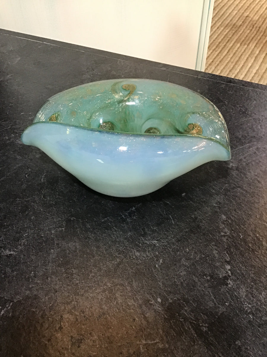 MURANO GLASS BOWL TEAL AND GOLD