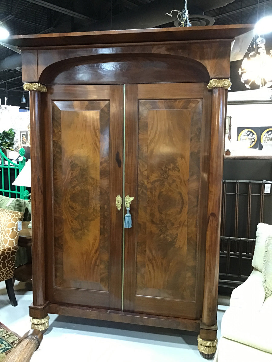 ARMOIRE ANTIQUE MAHOGANY WITH GOLD LEAF DETAILS CIRCA 1825