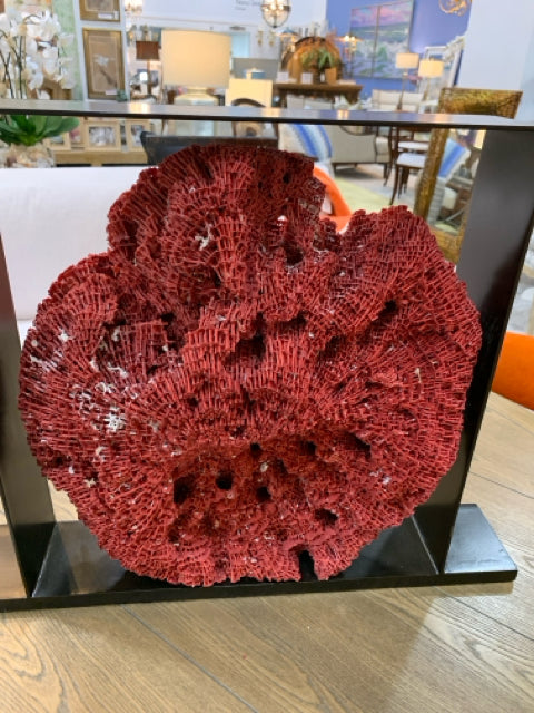 SCULPTURE RED CORAL IN METAL FRAME