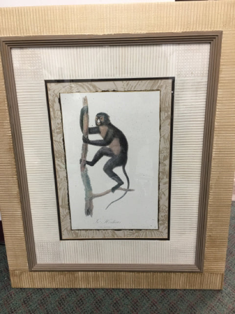 PRINT MONKEY 2 ON BRANCH TAN FRAME AND MATT