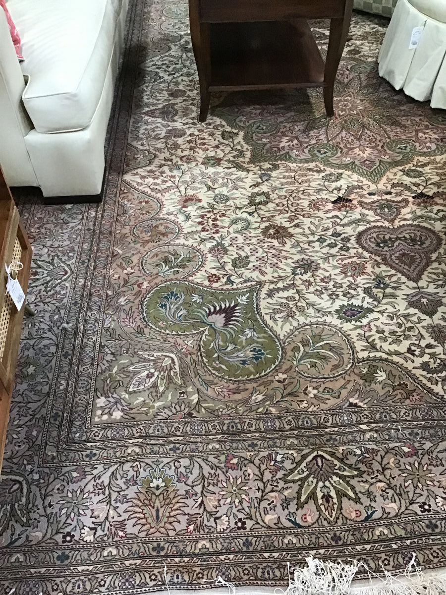 AREA RUG TAUPE GREEN AND CREAM