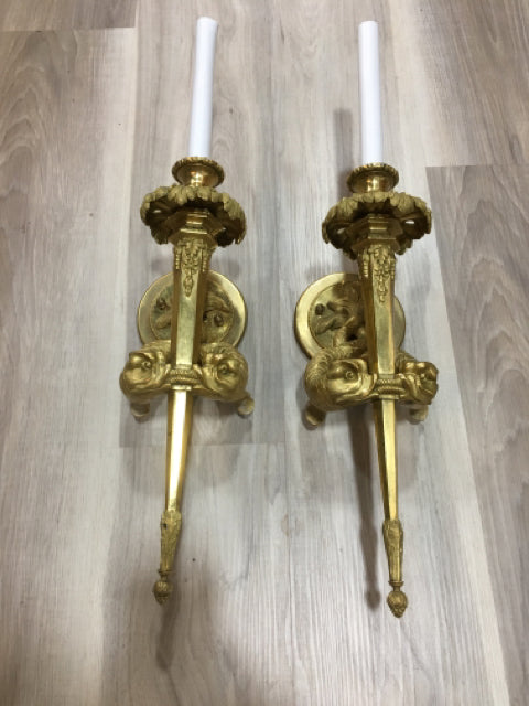 PAIR WALL SCONCES SOLID BRONZE DOLPHINS