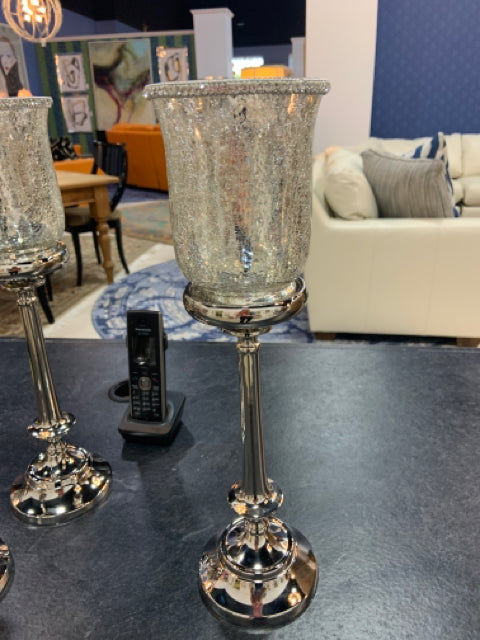 *SET OF THREE SILVER CANDLE HOLDERS
