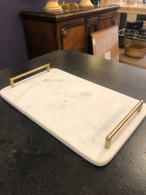 ANDRIA MARBLE TRAY W GOLD HANDLES