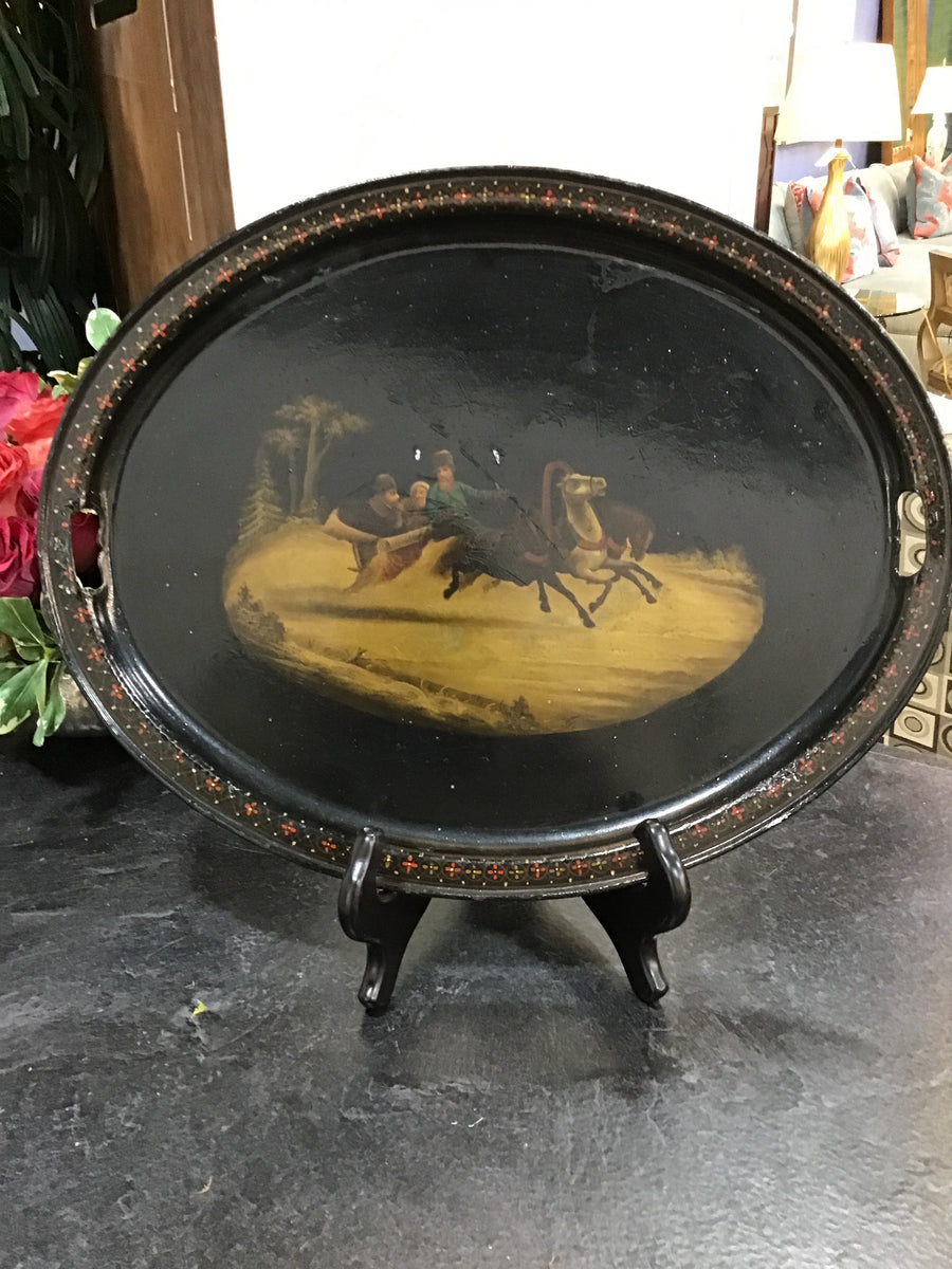TRAY OVAL VINTAGE RUSSIAN CHRISTMAS