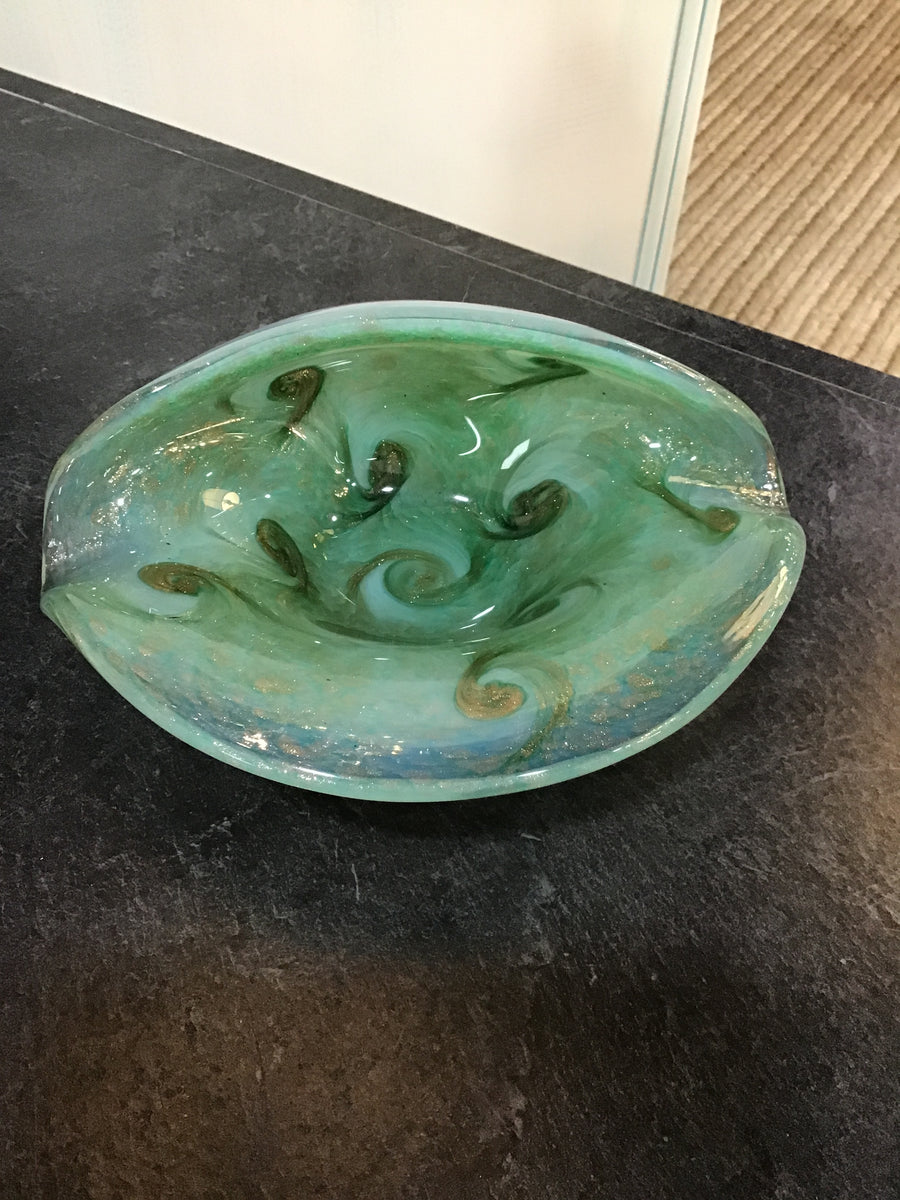 MURANO GLASS BOWL TEAL AND GOLD