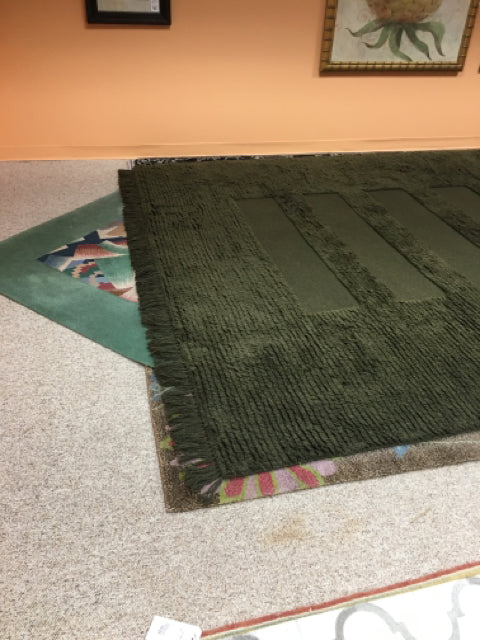 RECTANGULAR RUG HUNTER GREEN HAND KNOTTED