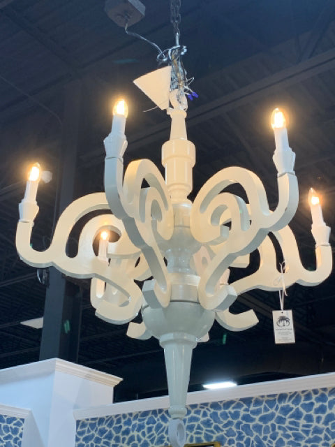 CHANDELIER PAINTED CREAM WOOD WITH SIX LIGHTS
