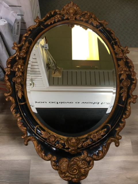 THEODORE ALEXANDER BEVELED  MIRROR BROWN AND BLACK WITH  FLOWERS